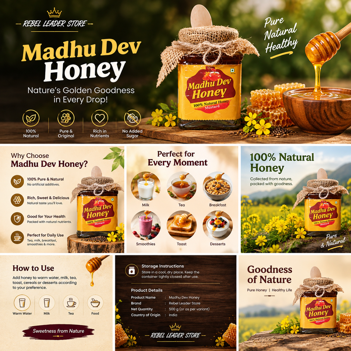 Pure Natural Honey – 100% Natural Sweetness 500g jar